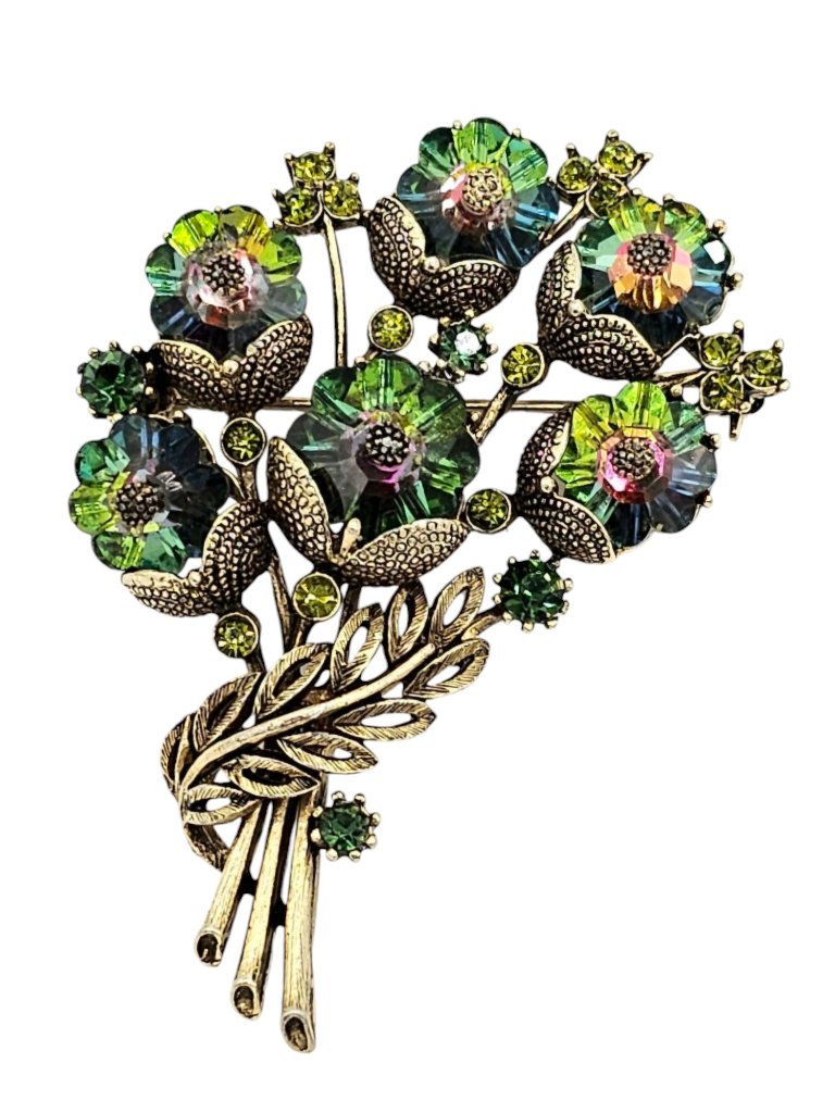 Weiss Rivoli Margarita Rhinestone Brooch, Flower Bouquet Pin, Signed L536